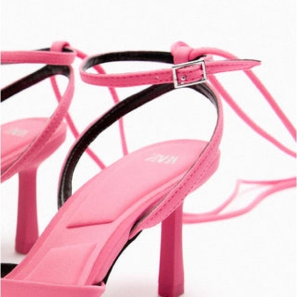 NWT. Zara Pink Heeled Fabric Slingback Shoes. Size 6,5. - Picture 4 of 6